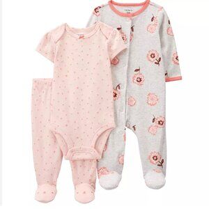 Carter’s 3M Floral 3pc Baby Set Footed Sleeper Onesie Pants NWT